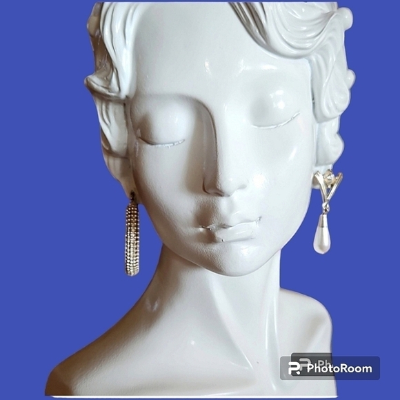 Vintage Jewelry - 3/$30 VTG Mismatched Silvertone Pearl Drop Hoop Earrings